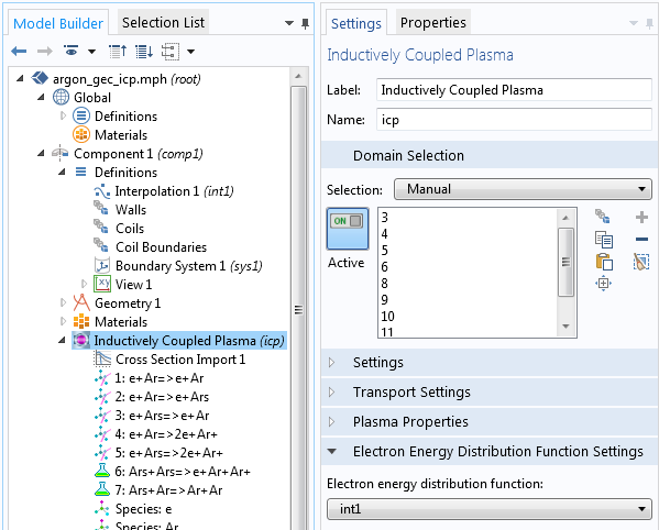 A screenshot showing the function settings for electron energy distribution.