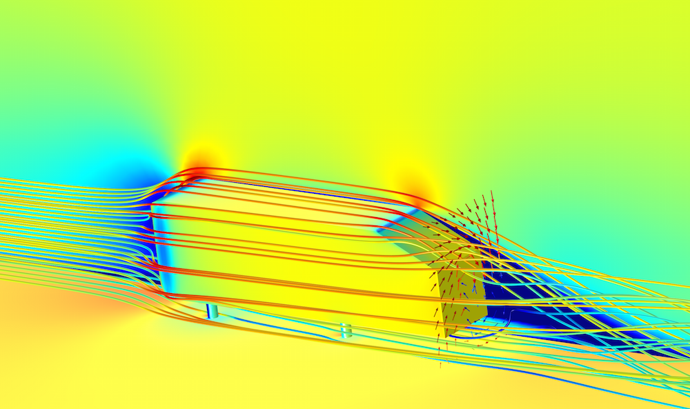 Une image montrant une simulation d'un écoulement d'air autour d'un corps d'Ahmed.