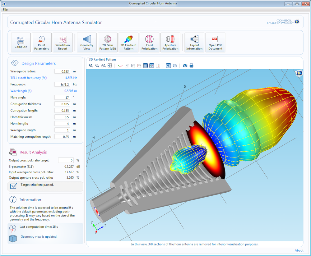 A circular horn antenna simulation app.