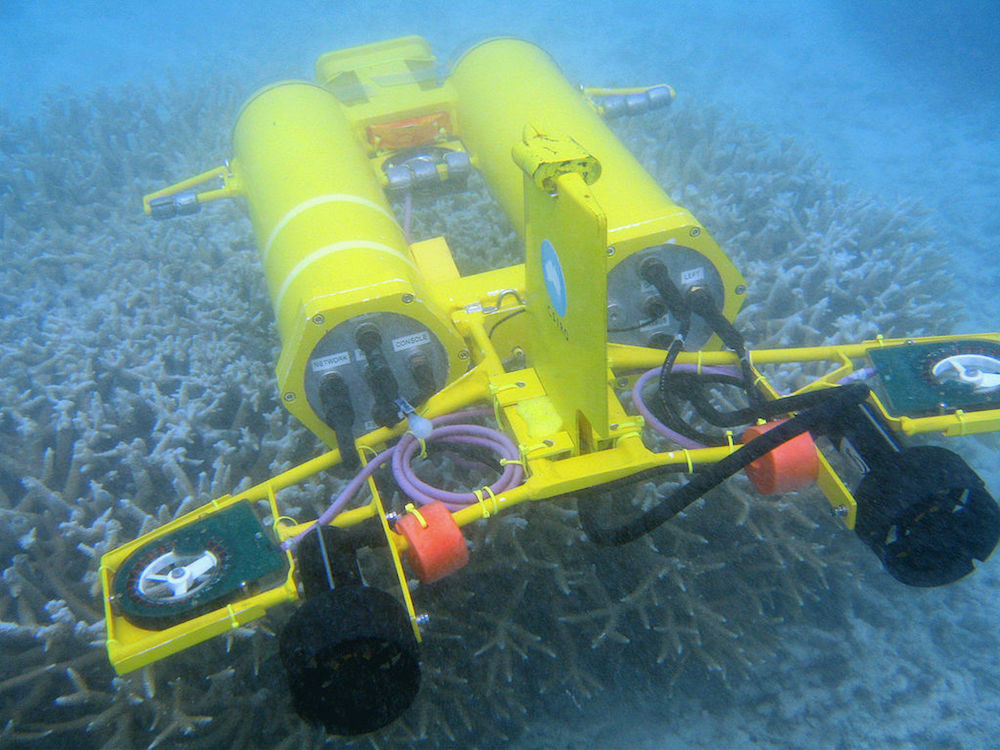 A photograph of an autonomous submarine.