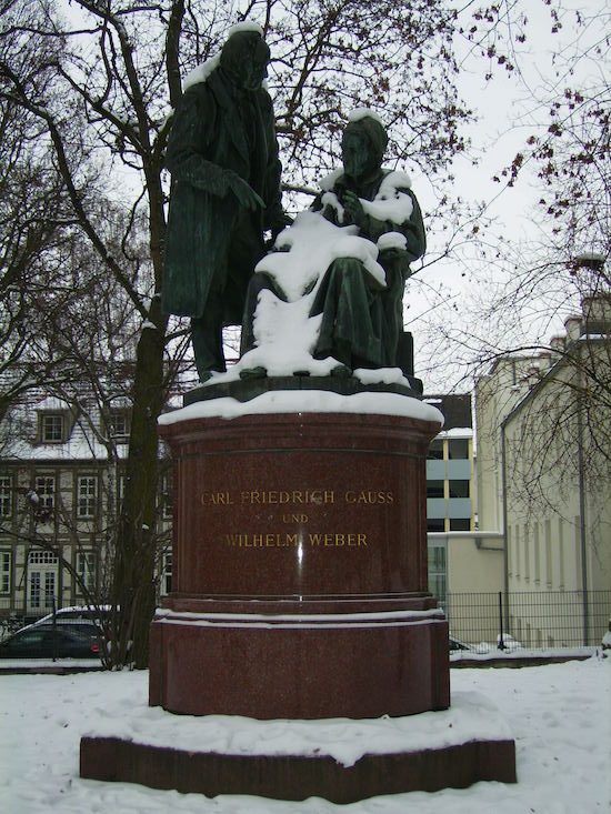 A statue of Carl Friedrich Gauss and Wilhelm Eduard Weber.