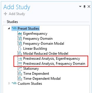 Screenshot showing the prestressed structure's study types.