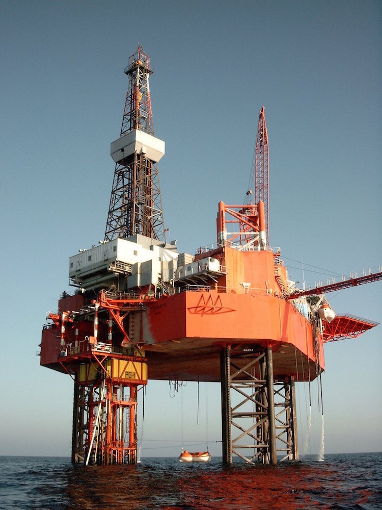 Photograph of an offshore oil rig.