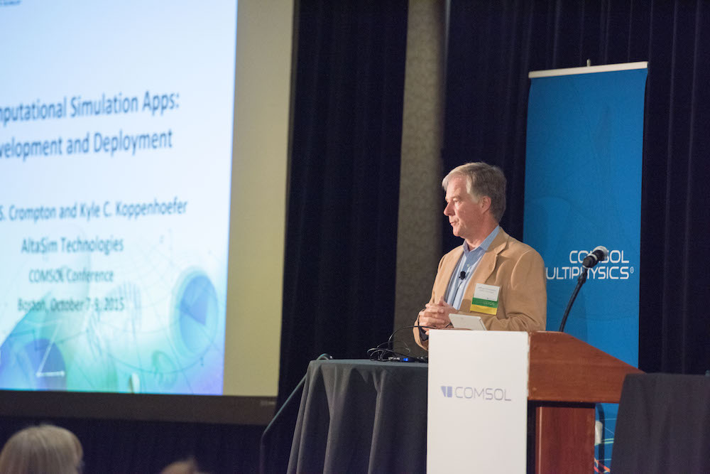 Photo of Jeff Crompton of AltaSim speaking during the COMSOL Conference 2015 Boston.