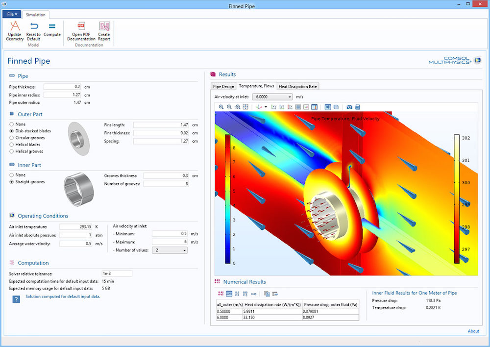 An image of the Cooling Finned Pipe Designer application.