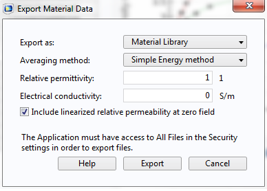 Screen capture showing the Material Library export option.