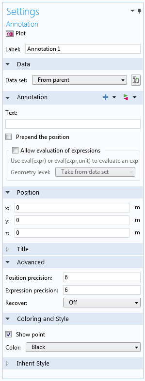 Screenshot shows the settings for an annotation plot.
