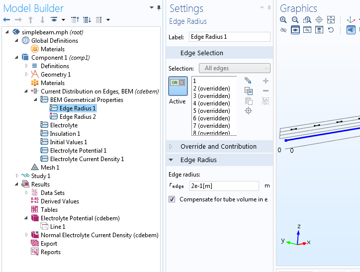 A screen capture showing how to enable compensation for tube volume in the Settings window.