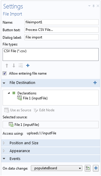 A screenshot showing the File Import feature's settings.