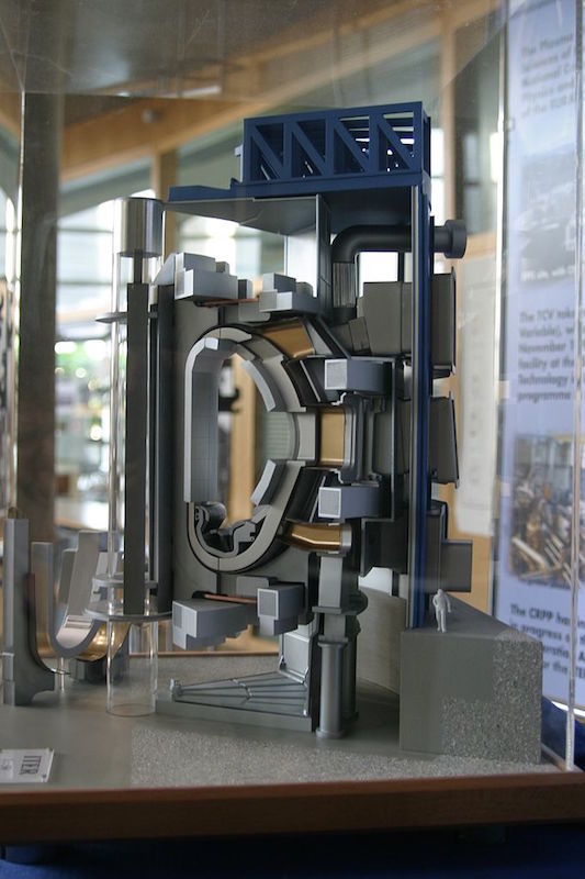 A photograph of a scaled model of an ITER tokamak section.