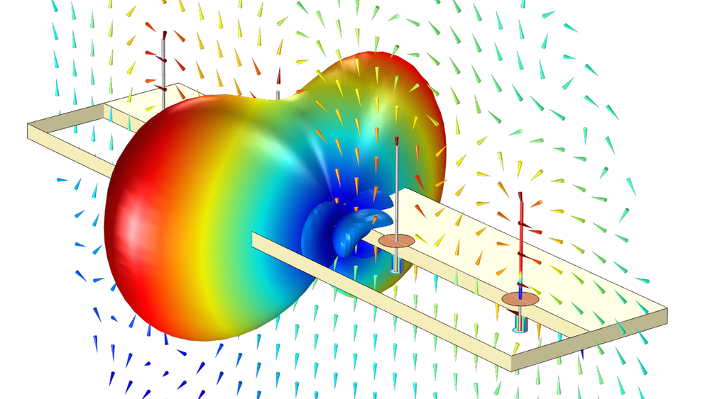 An image of the far-field radiation pattern of a monopole antenna array in COMSOL Multiphysics.