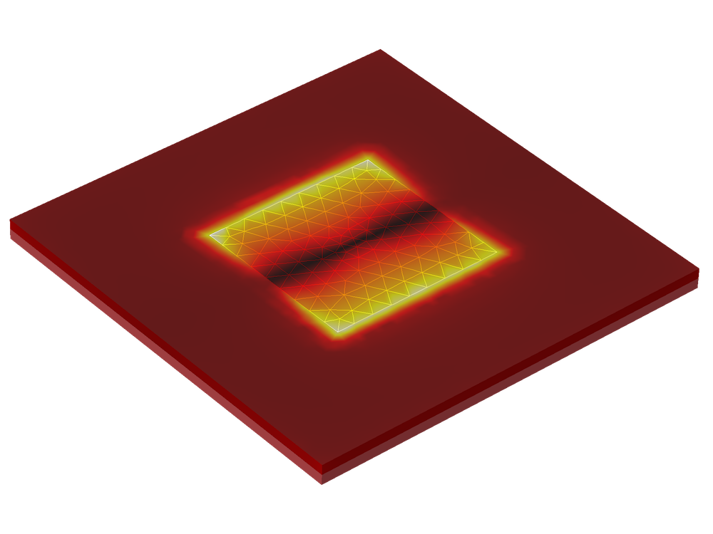 A model of a slot-coupled mictrostrip patch antenna.