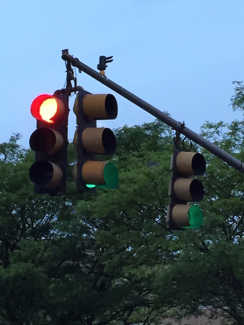 A photo of a traffic light, one type of embedded electronics system that can be impacted by weather.