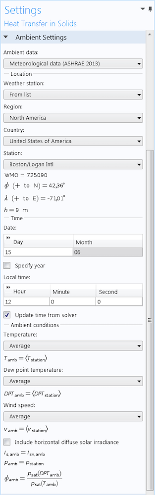 A screenshot depicting the use of meteorological data in a simulation analysis.