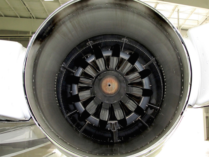 Photograph of a jet engine.