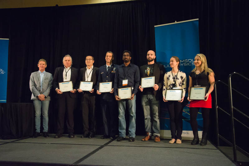 Photograph showing the Best Paper and Best Poster award winners from the COMSOL Conference 2016 Boston.