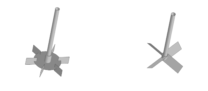 Model geometries of a Rushton disc turbine and a pitched-blade impeller.