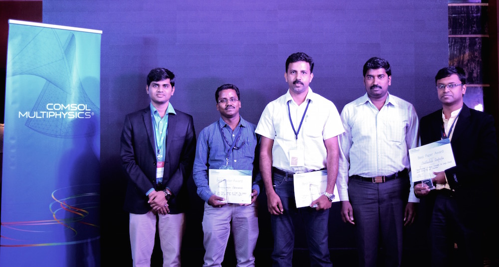 Photo depicting the program chair and award winners from the COMSOL Conference 2016 Bangalore.