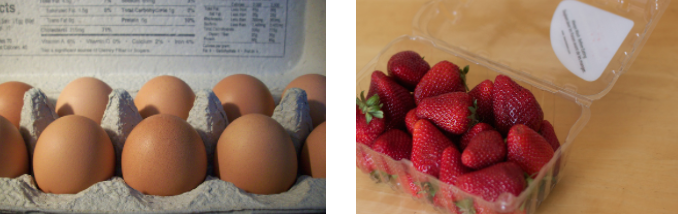 Photos highlighting two different examples of food packaging.