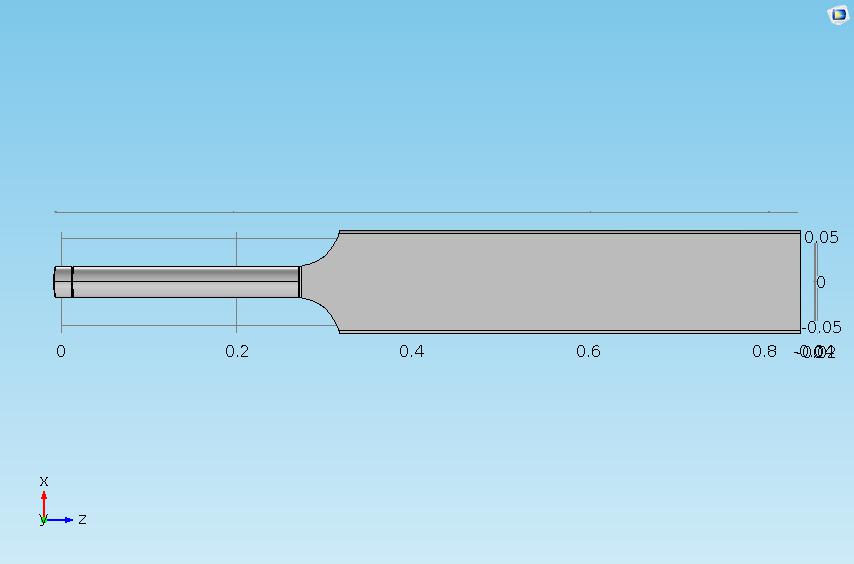 The front of a 3D cricket bat model built with COMSOL Multiphysics.