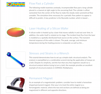 COMSOL Application Gallery page featured