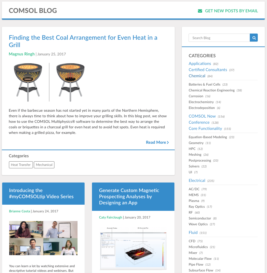 A screenshot of the COMSOL Blog feed.