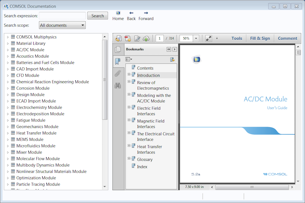 A screenshot showing the Documentation window.