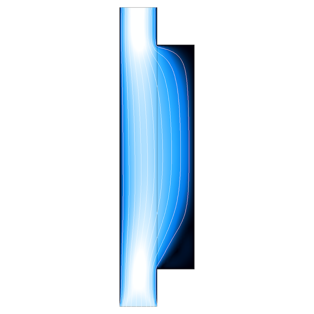 Simulation results for a model of fluid flow in an open channel and porous block.