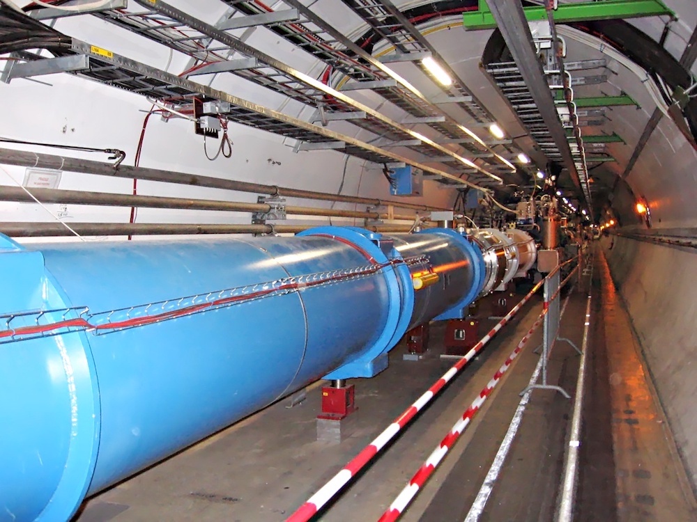 A photograph of a portion of the Large Hadron Collider's tunnel.