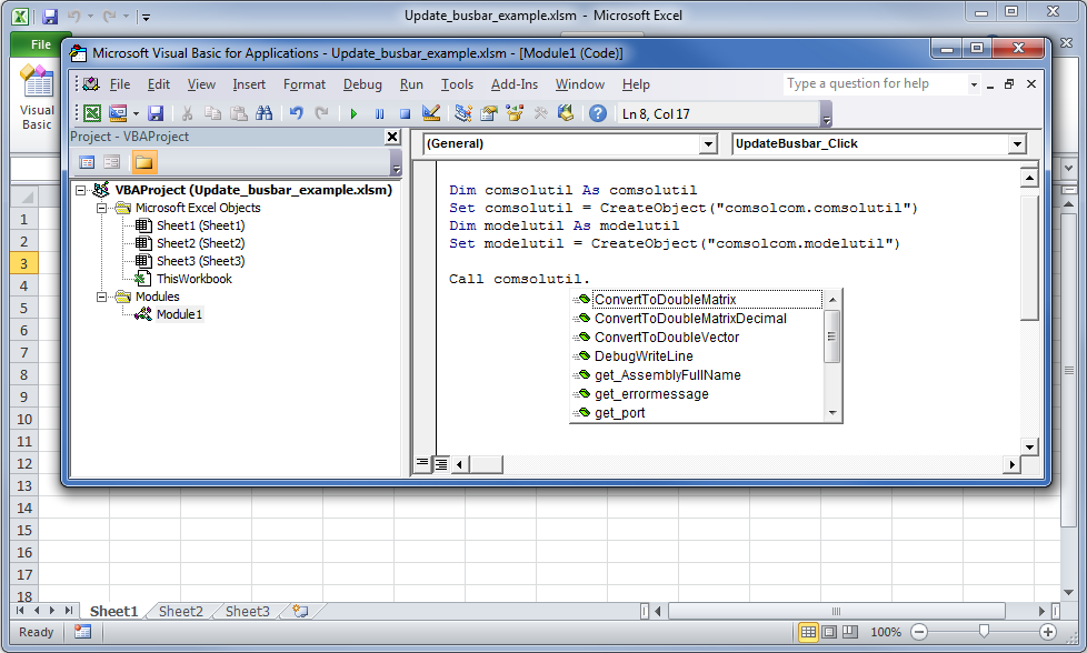 Screenshot showing the help options in VBA for defined types.