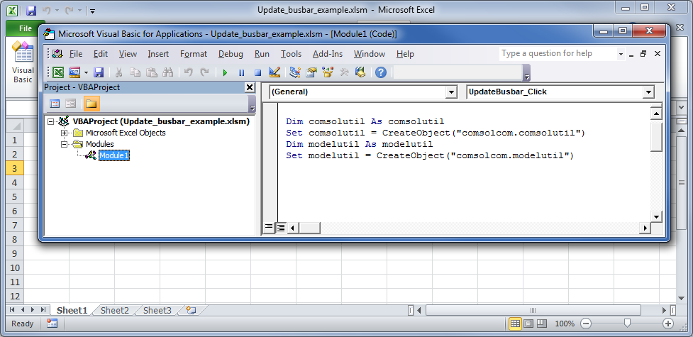 Screenshot showing an alternate way of accessing COM components in VBA.