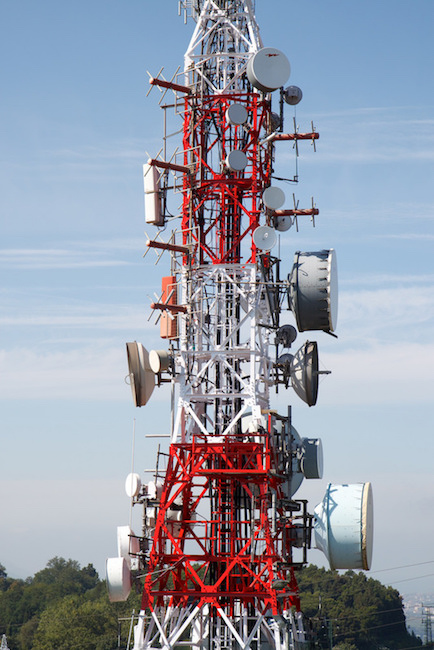 A photograph of a microwave transmitter tower.
