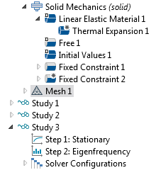 A screenshot of the Model Builder tree in COMSOL Multiphysics® with two study steps.