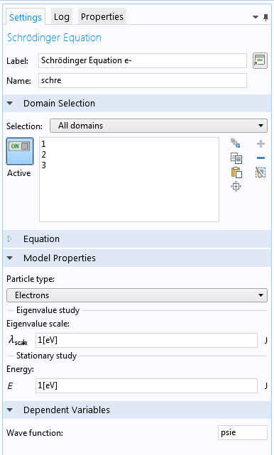 A screenshot of the Settings window for the Schrödinger Equation interface.