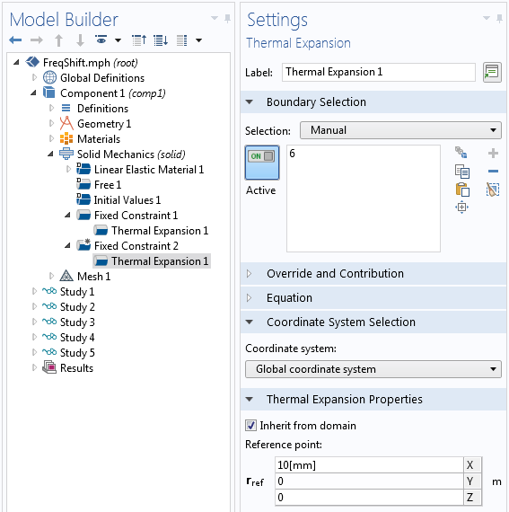 A screenshot of the Settings window for the thermal expansion.