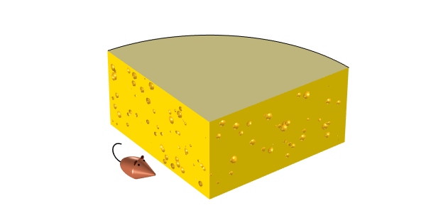 An image showing a model of a wheel of Emmentaler cheese, an example of a randomized geometry.