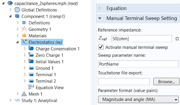 显示 COMSOL Multiphysics 中静电接口的屏幕截图。