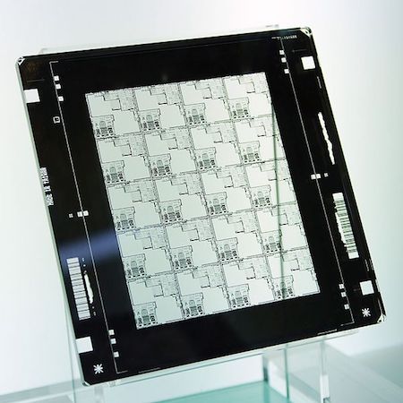 A photo of a photomask, commonly used before ECAD design software existed.