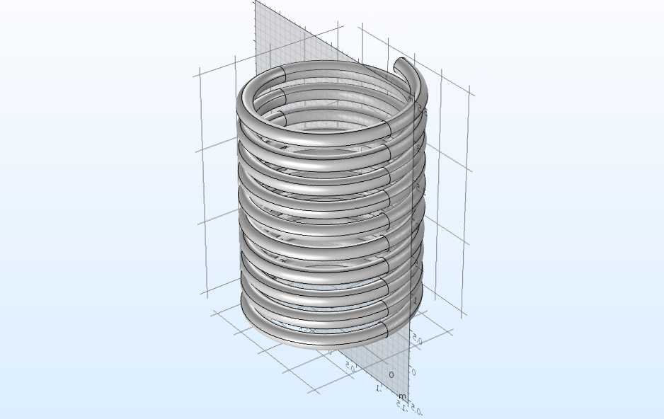 使用 COMSOL Multiphysics 创建的拆分螺旋几何。