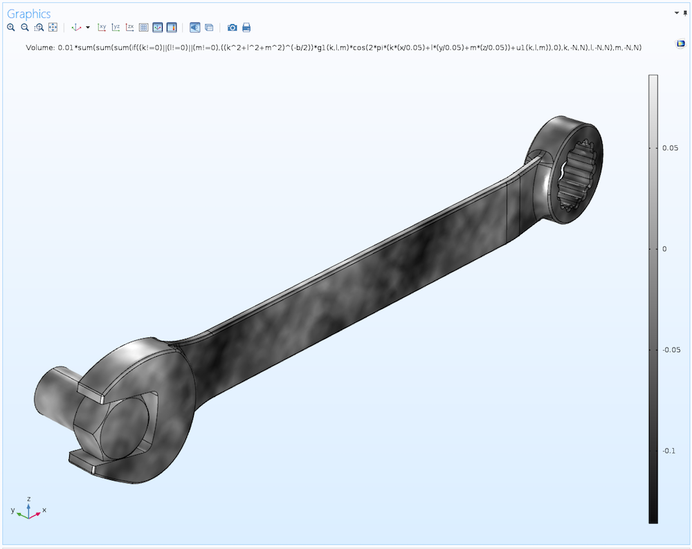A COMSOL model of a wrench using a scaled expression.