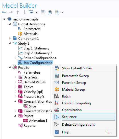 A screen capture showing the Sequence option selected under the Job Configuration node.