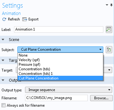 A screen capture showing how to change the subject in the Animation node settings.