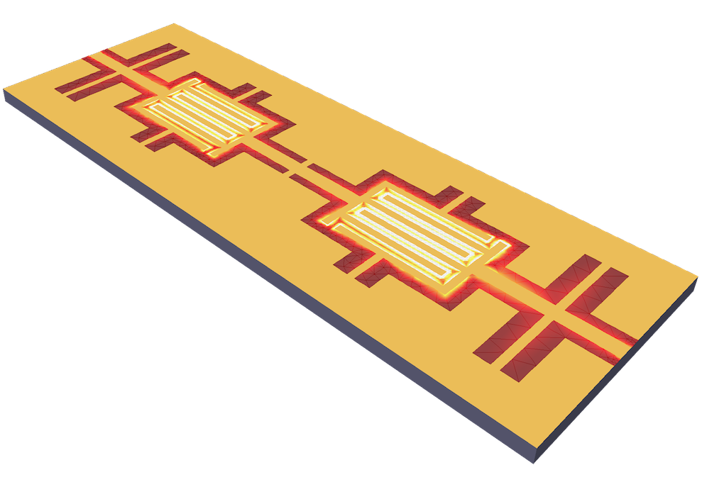 A model of a coplanar waveguide bandpass filter.