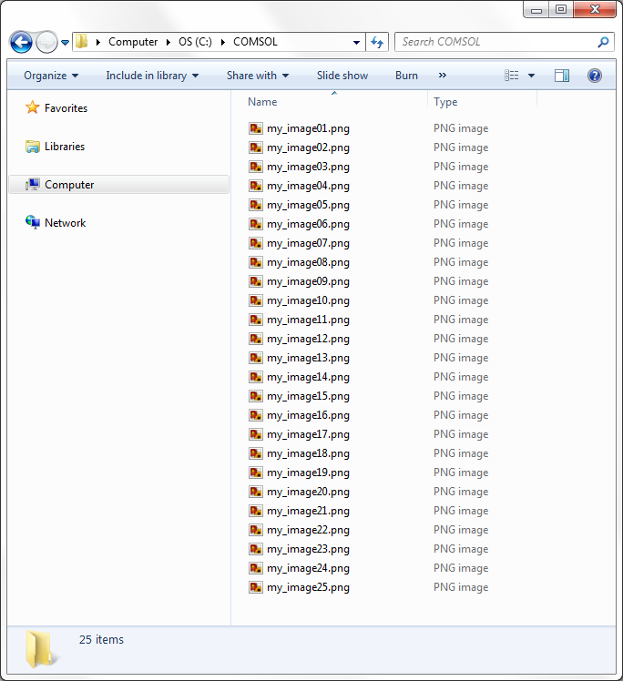 A screenshot of a file folder showing a series of images generated from the animation.
