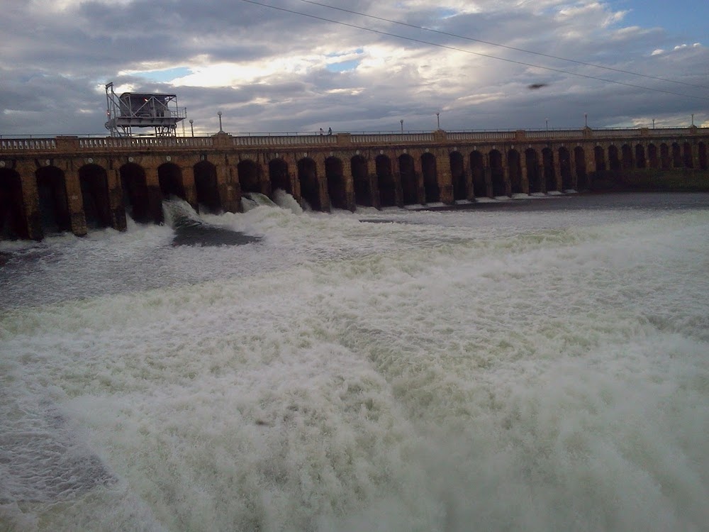 A photograph of the Krishna Raja Sagar Dam in Mysore, India.