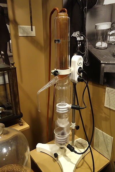 A photograph of a distillation column, one device improved by Margaret Hutchinson Rousseau.