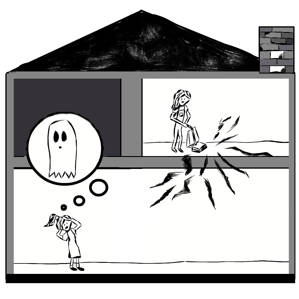 An illustration of mechanical resonance mistaken for a haunted house.