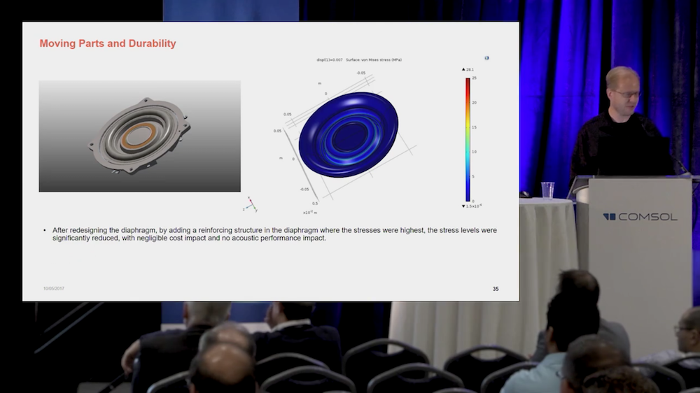 A screenshot from a video of the Sonos keynote at the COMSOL Conference 2017 Boston.