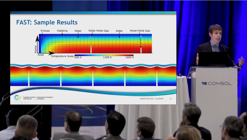 A photo from a keynote talk about the multiphysics modeling of nuclear fuel at CNL.