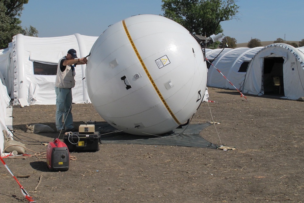 A photo of an inflatable SatCom antenna.